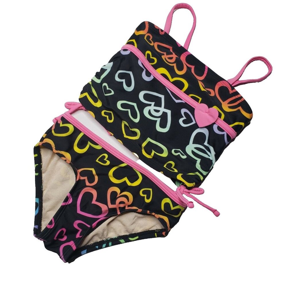 Rainbow Hearts Tankini Bathing Suit Girls Size 4 2 Piece